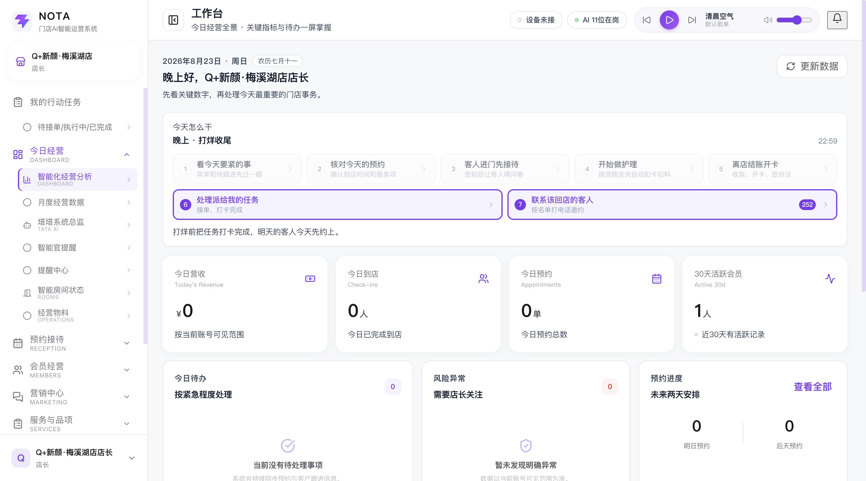 真实门店工作台 · 今天怎么干,系统带节奏